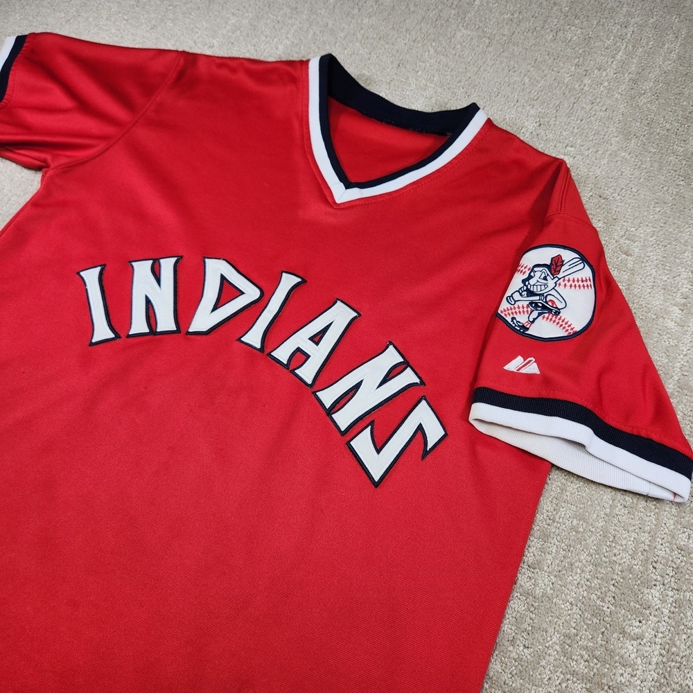 Vintage Cleveland Indians Jersey Mens 40 Majestic Red Cheif Wahoo Defunked MLB